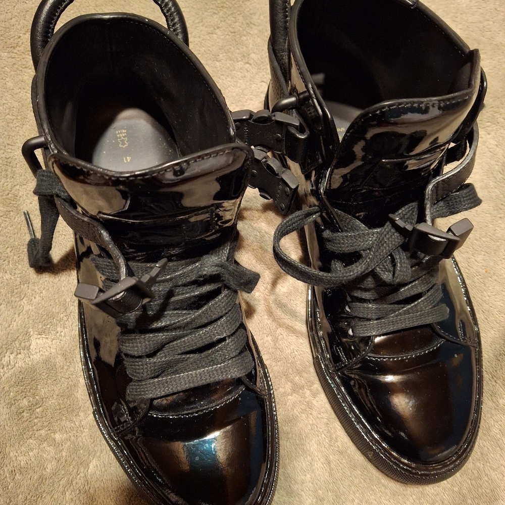Glossy Black Lace-Up High-Tops